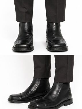 Venturini Black Leather Square Toe Low Boots Made in Italy Men’s Size 12 M